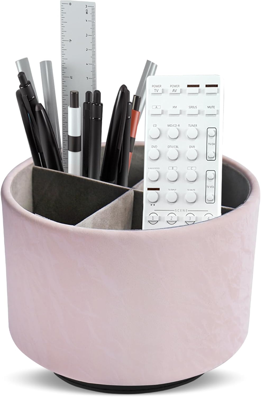 Round Leather Art Supply Organizer,Remote Control Holder,360 Degree Rotating,Multi-Functional Pencil Holder,4 Compartments Desktop Stationary Organizer(1-Fractal Flower) | Round - Colors B