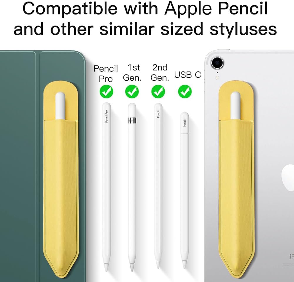 MoKo Pencil Holder Sticker Fit Apple Pencil Pro, Apple Pencil (USB-C), iPencil 1st/2nd Generation, Elastic Pencil Pocket Pouch Adhesive Sleeve Attached to iPad Case for Stylus Pens,Black