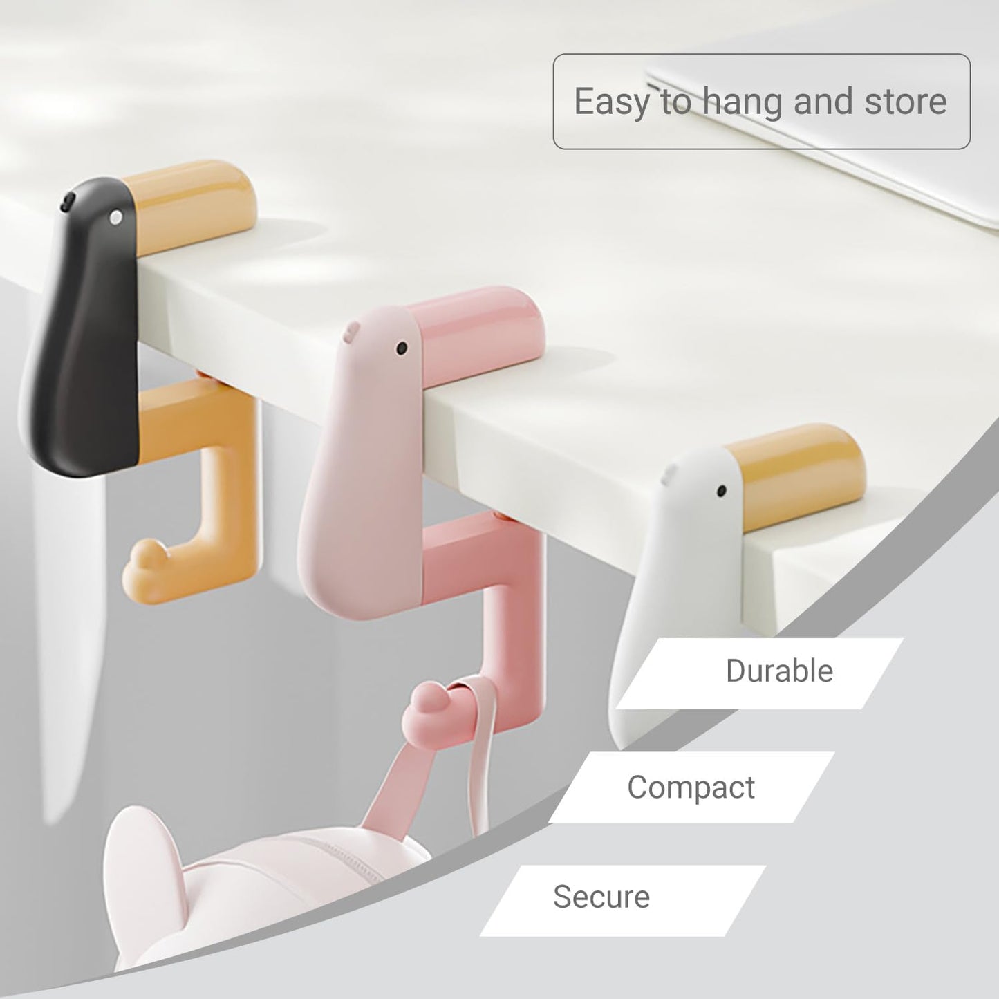 Portable Duck Shaped Detachable Non-Slip Folding Table Hook – No-Drill Purse Hanger & Bag Clamp for School/Office Desk Storage & Organization