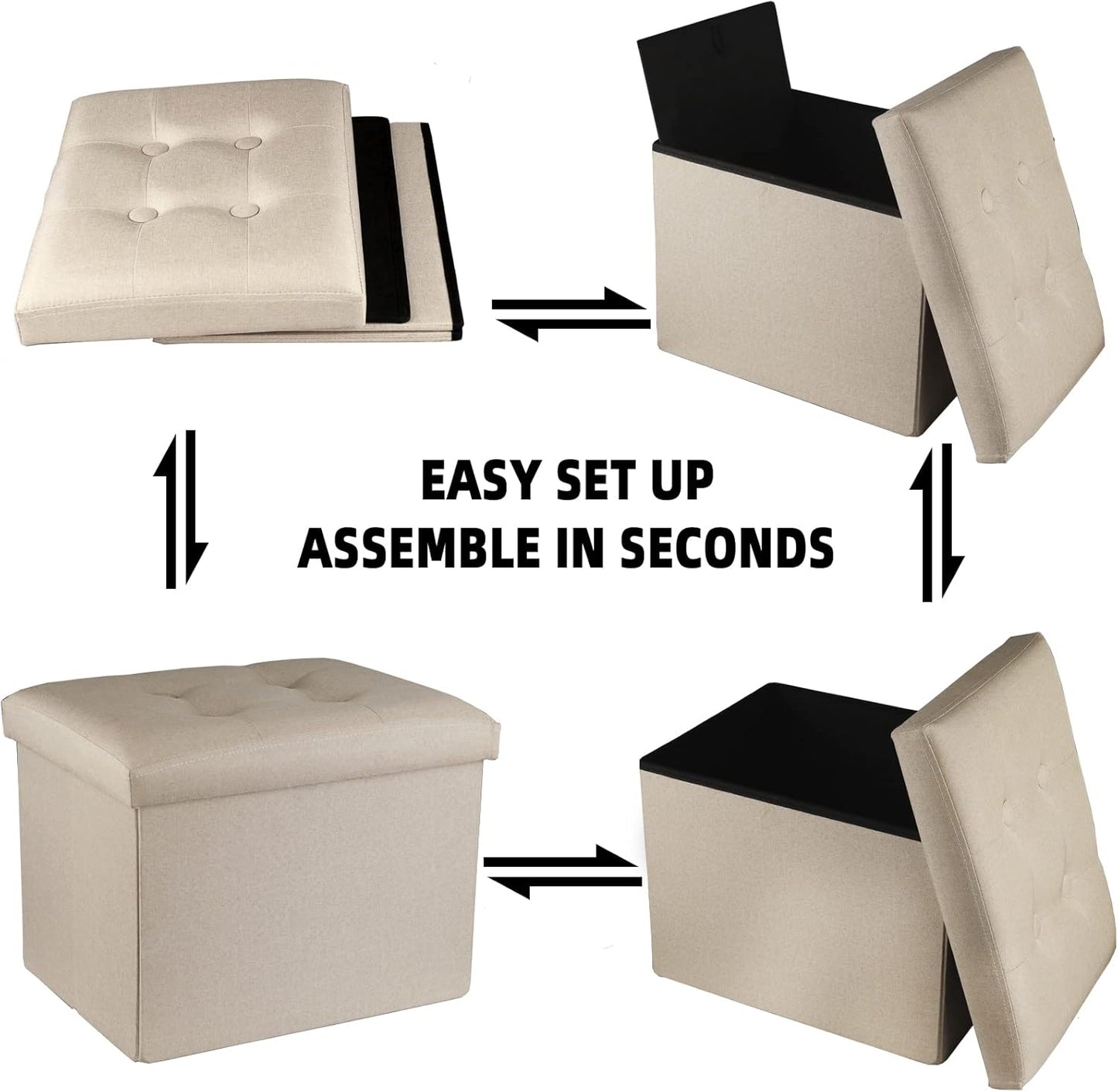 ALASDO Storage Ottoman Footrest Stool Small Ottoman with Storage Foldable Ottomans Foot Rest Footstool Bench for Living Room 17x13x13inches Grey