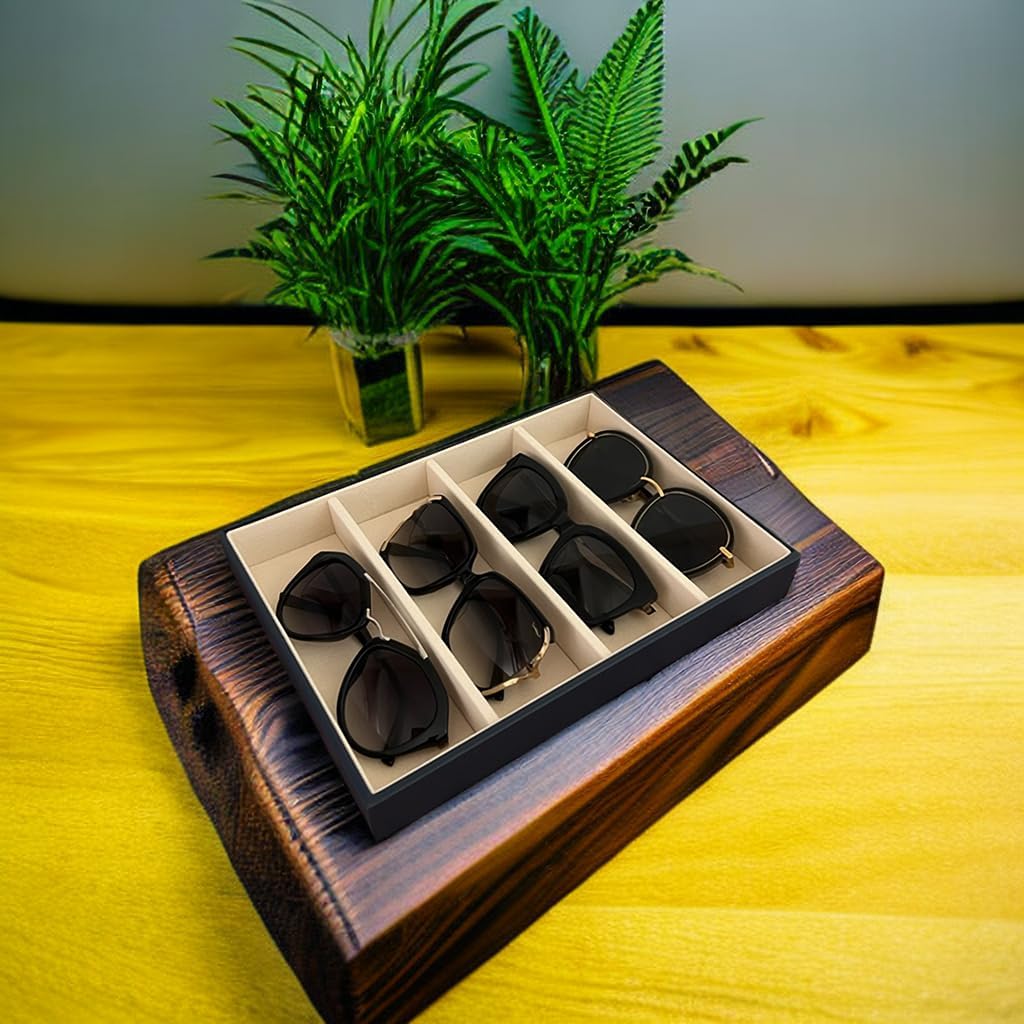Premium Quality Sunglasses Tray Organizer Display PU Leather Exterior Soft Velvet Liner