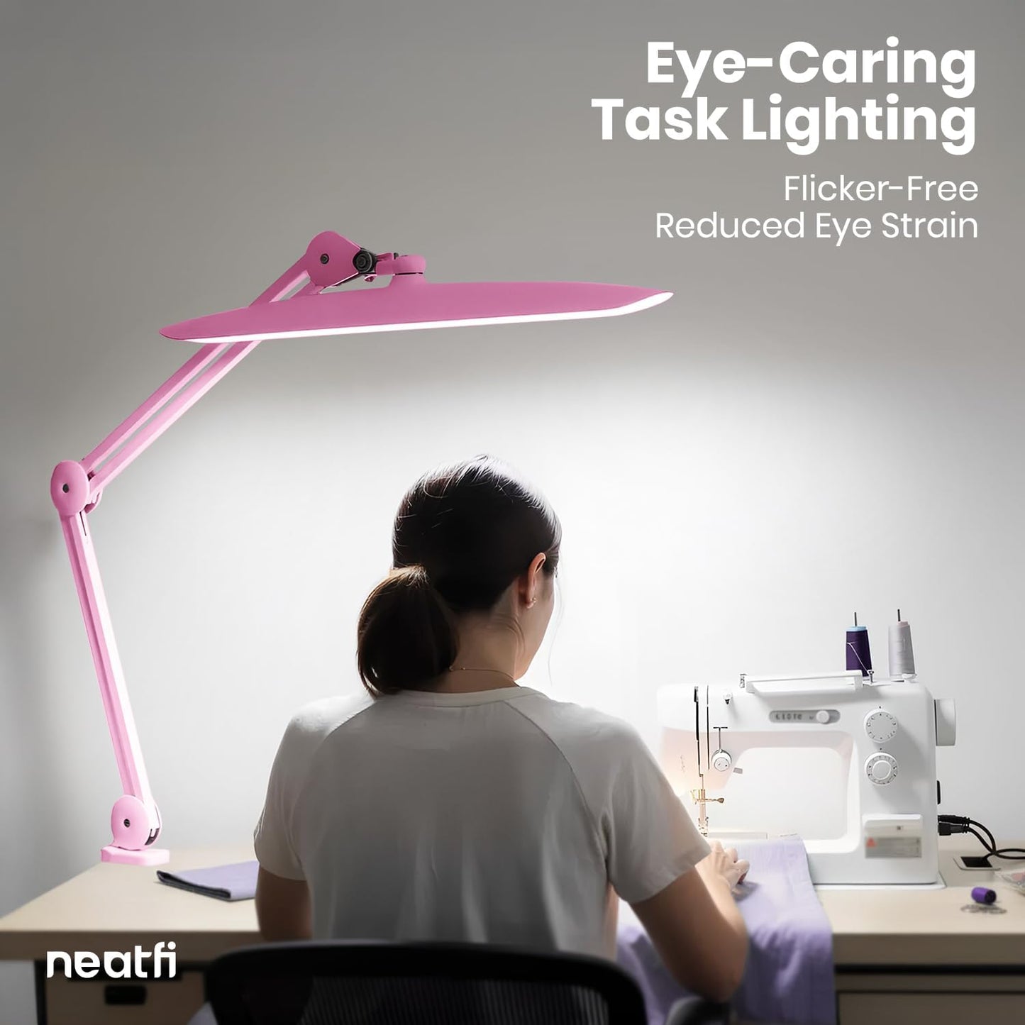 Neatfi XL 2200 Lumens 24W LED Desk Lamp – Shadow-Free Task Lighting | 4-Level Dimming | Home Office & Crafts Use | 20-Inch Wide Head (White, Non-CCT with Clamp)