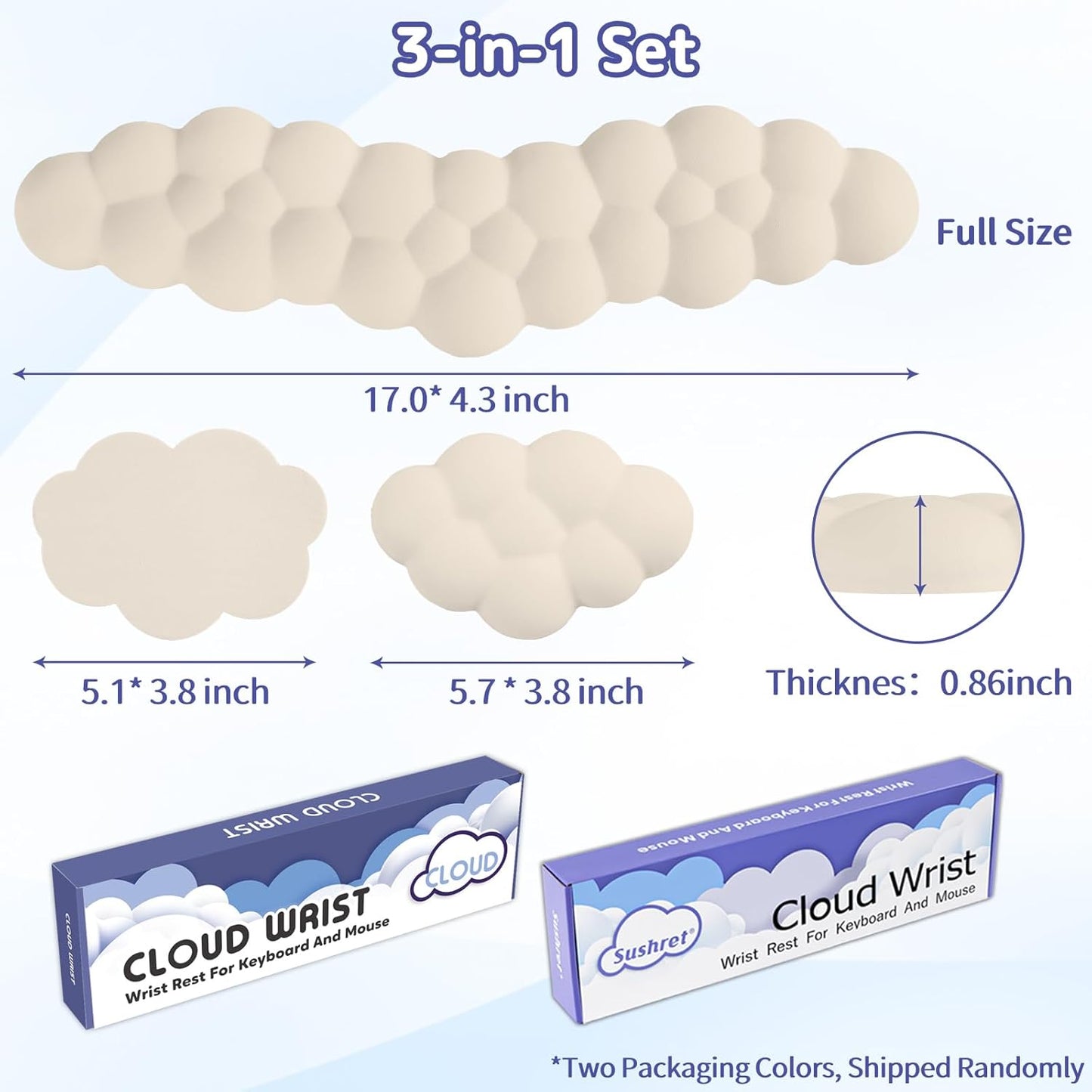 Sushret Cloud Wrist Rest for Keyboard and Mouse, Memory Foam PU Leather Keyboard Wrist Rest with Ergonomic Support, Non-Slip Base, Cute Arm Rest Pad & Palm Cushion, Office Desk Accessory, Purple