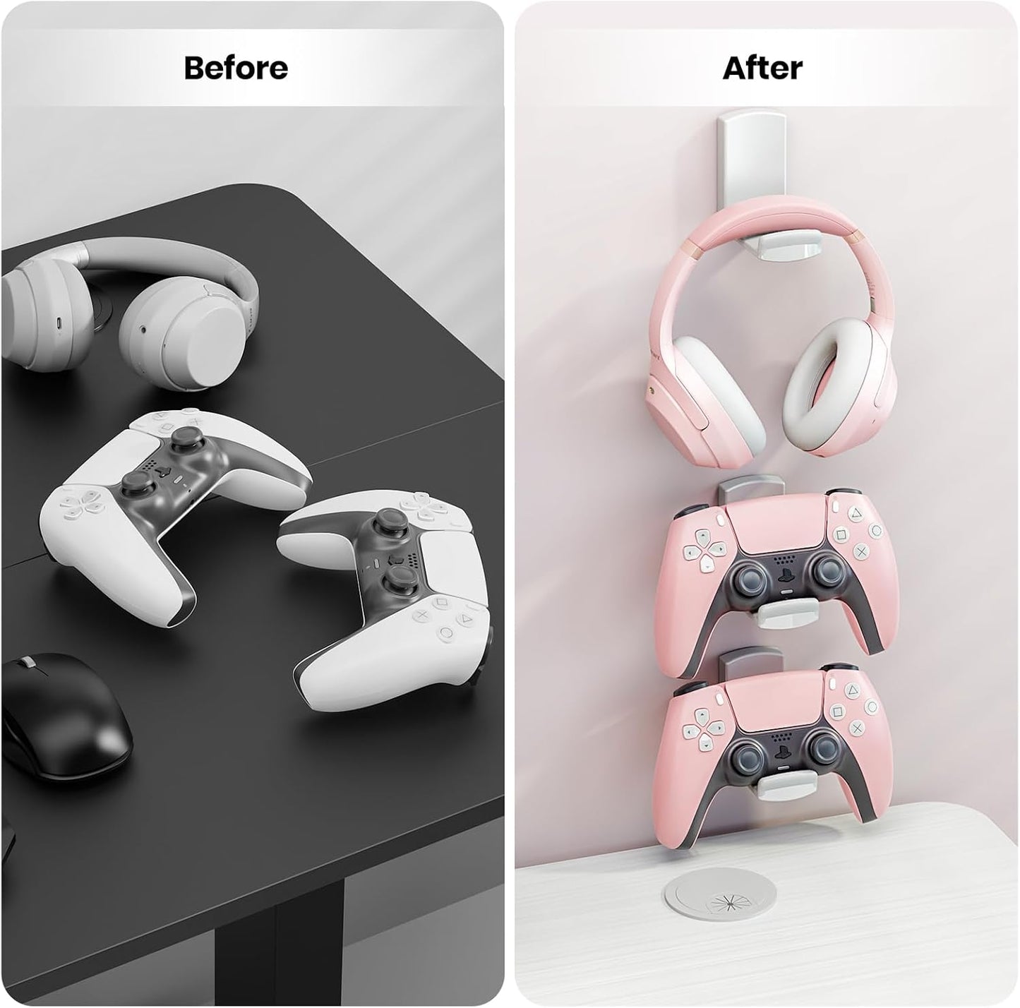 Sticky Headphone Stand Controller Holder - EURPMASK Upgraded Adhesive Gaming Headset Hook, Headphone Holder for Desk with Soft Rubber Pads, Universal PC Gaming Accessory Controller Headset Stand,Black