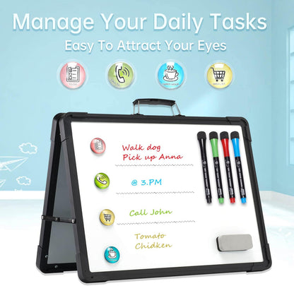Small Dry Erase White Board - TSJ OFFICE 12" x 16" Mini Easel Desktop Double Sided Whiteboard, Portable Magnetic Board on Table Top with Holder for Drawing, Teacher Instruction, Memo Board