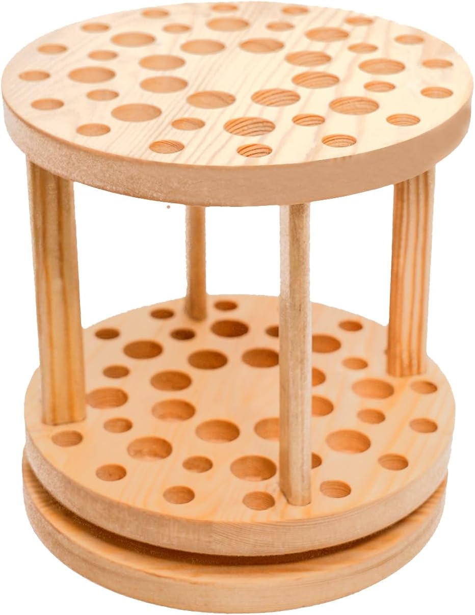 Handcrafted Rotating Artist Paint Brush Organizer, Watercolor Brush Holders, Large Capacity Hardwood Storage Holder for Art Classroom and Office Desk, 40 Holes