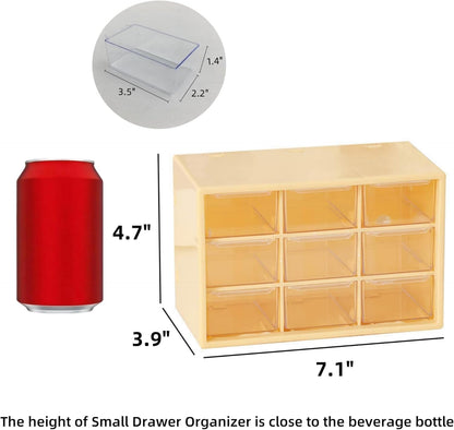 Feadily 2PCS Small Drawer Organizer for Desk, Desktop Drawer Organizer with 9 Clear Drawers, Plastic Desktop Storage Drawers 7.1 Inch x 3 .9 Inch x 4.7 Inch, White