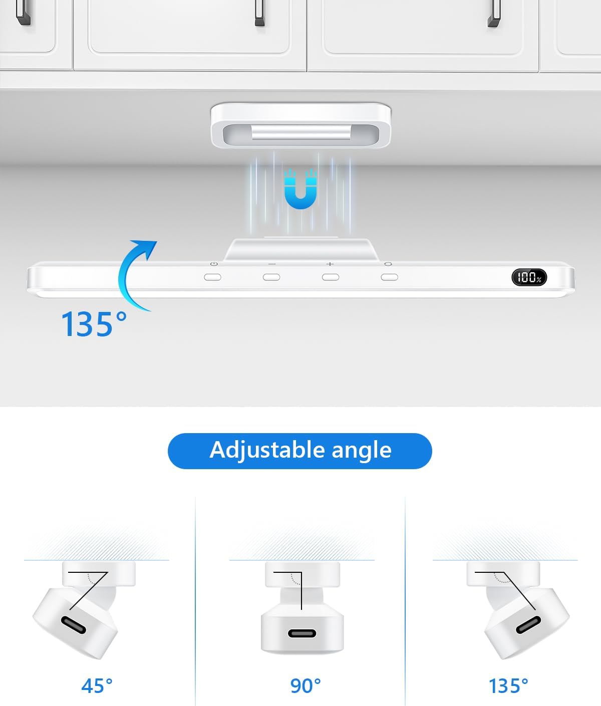 WILLED 3W Motion Sensor Magnetic Light Bar, Eye-Care Rechargeable Closet Light with Battery Level Display, Mirror Lights Stick on, Led Light Bar for Cabinet, Closet, Desk and Bathroom