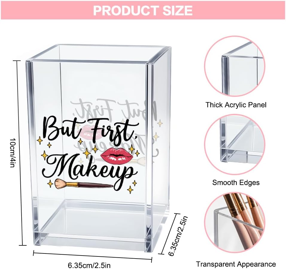 Better Late Than Ugly Acrylic Makeup Brush Organizer Holder, Self Affirmations Desk Acrylic Brushes Storage, Make Up Artist Gifts, Birthday Gifts for Her Wife Sister Friend Makeup Lovers