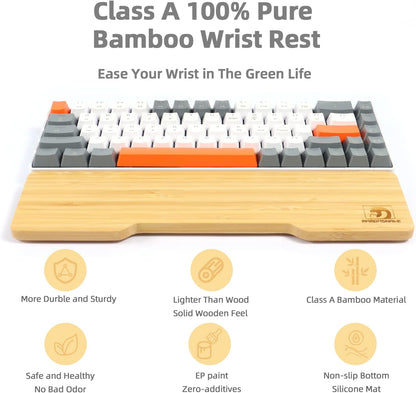 Bamboo Keyboard Wrist Rest for Computer Keyboard, Ergonomic Mechanical Keyboard Wrist Rest, Hard Wrist Rest for Pain Relief, Anti-Slip Keyboard Rest Pad for Laptop/PC Gaming/Mac (68-Key)