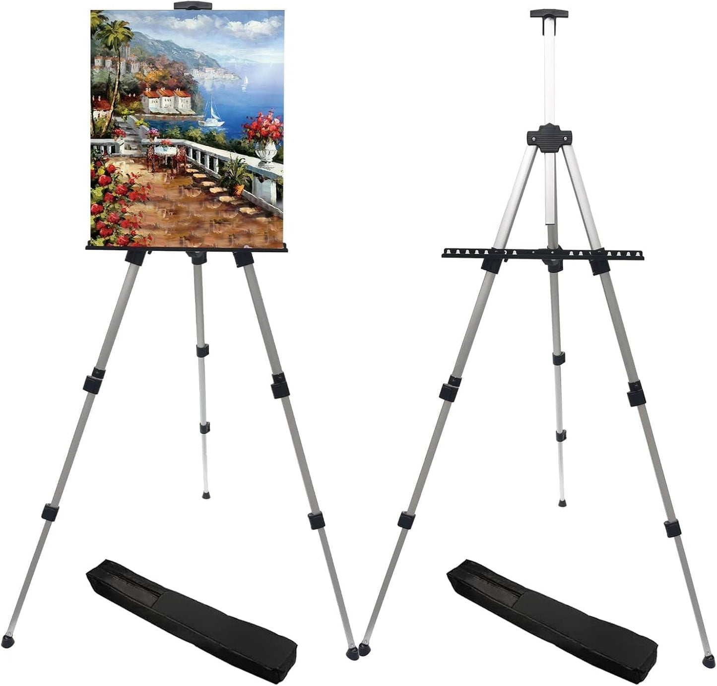 Art Easel Stand for Painting and Sign - RRFTOK 17 to 66 Inch Adjustable Aluminum Tripod Easels for Display, Portable Canvas and Poster Stand with Carry Bag for Beginners, Students and Classroom Use