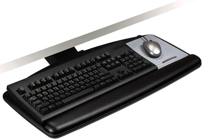3M Keyboard Tray, Just Lift To Adjust Height And Tilt, Sturdy Tray Includes Gel Wrist Rest And Precise Mouse Pad, Swivels Side To Side And Stores Under Desk, 23" Track, Black (AKT90LE)