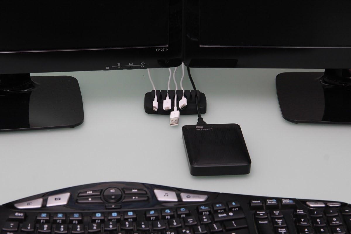 Desktop Cable Organizer, Weighted, Eco-Friendly Silicone, No Bad Smell, Bundled with 4 Reusable Cable Ties (Black)