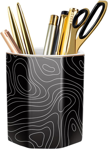 Pen Holder, Pencil Holder for Desk, Marble Desk Organizer Cute, Durable Ceramic Pencil Cup, Decorative Makeup Brush Holder Cup, Stationery Holder for Office, Home, Gray Marble
