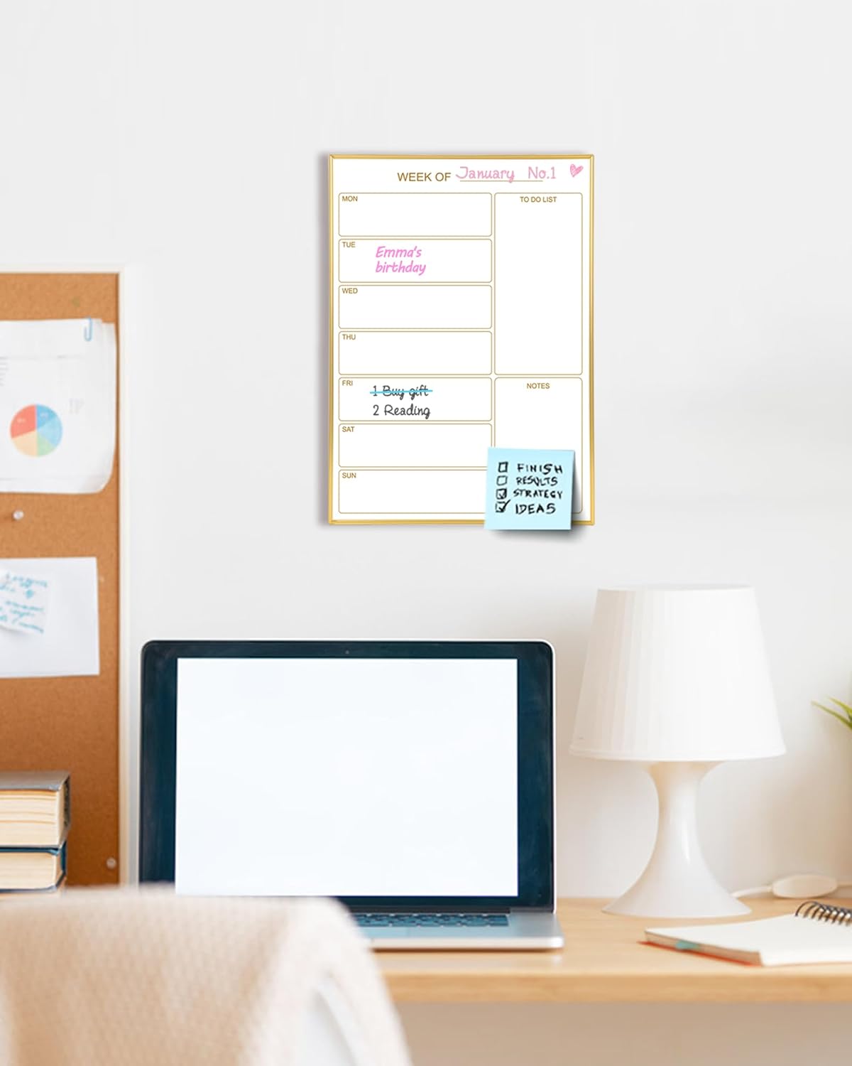 Weekly Dry Erase Whiteboard Calendar, 14.2"x10.2" Magnetic Surface Memo Board, Minimal Design Weekly Planner for Wall, Goledn Frame Dry Erase Board for Office School Home(ZLBB-S-AL-2636)