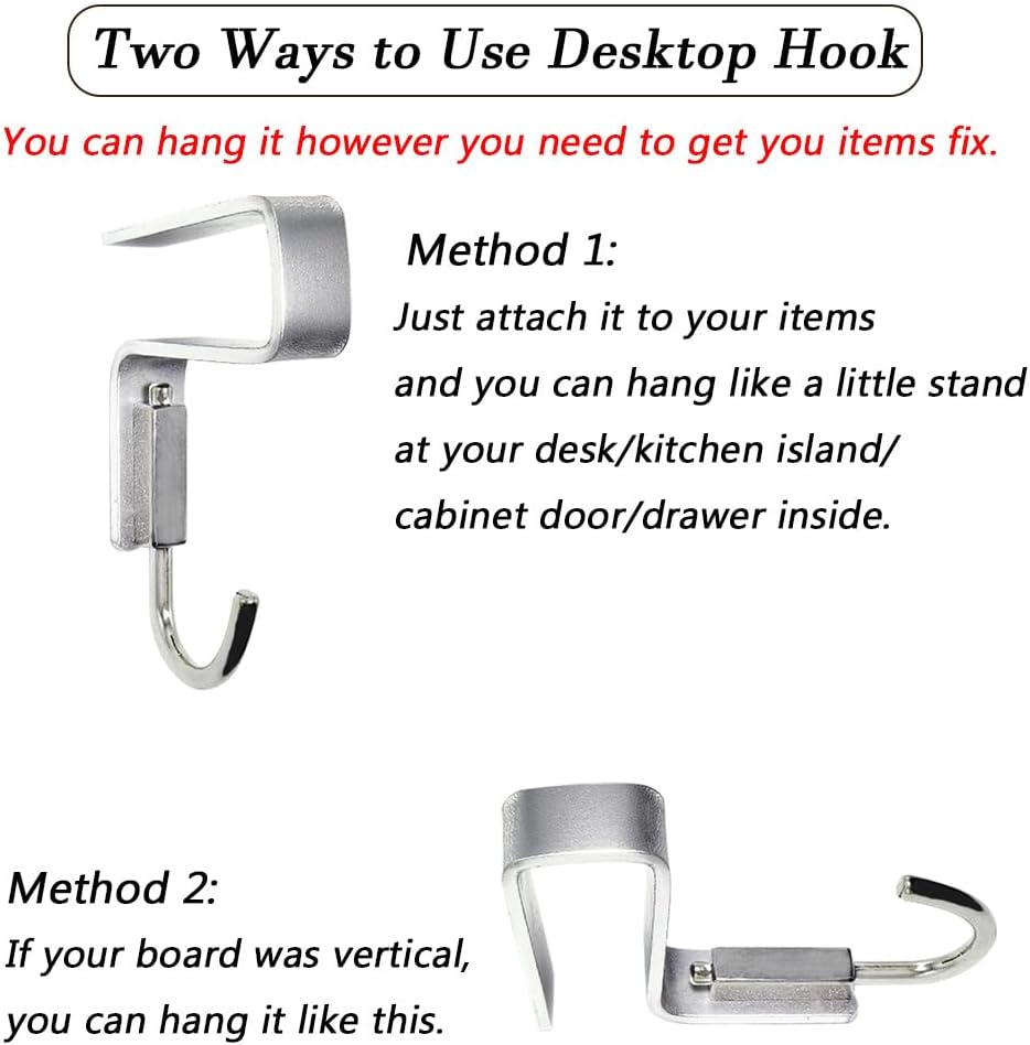 2 Pcs Desk Hook, Student Desktop Nail-Free Hook, Under Table Hook for Schoolbag, Space Aluminium Alloy, Hanger Hooks for Bag Purse Clothes Backpack Holder, Suitable for 2.5 cm/0.98" Thick Plate