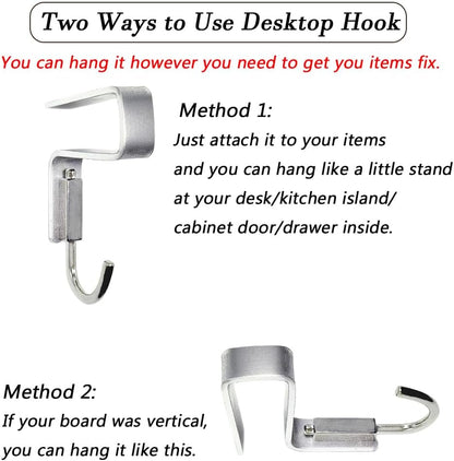 2 Pcs Desk Hook, Student Desktop Nail-Free Hook, Under Table Hook for Schoolbag, Space Aluminium Alloy, Hanger Hooks for Bag Purse Clothes Backpack Holder, Suitable for 2.5 cm/0.98" Thick Plate