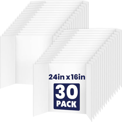 20 Pack Trifold Poster Board, 16in x 24in Corrugated Project Board, White Presentation Board, Trifold Display Board for School Project, Business Presentation, Science Fairs, Event Display
