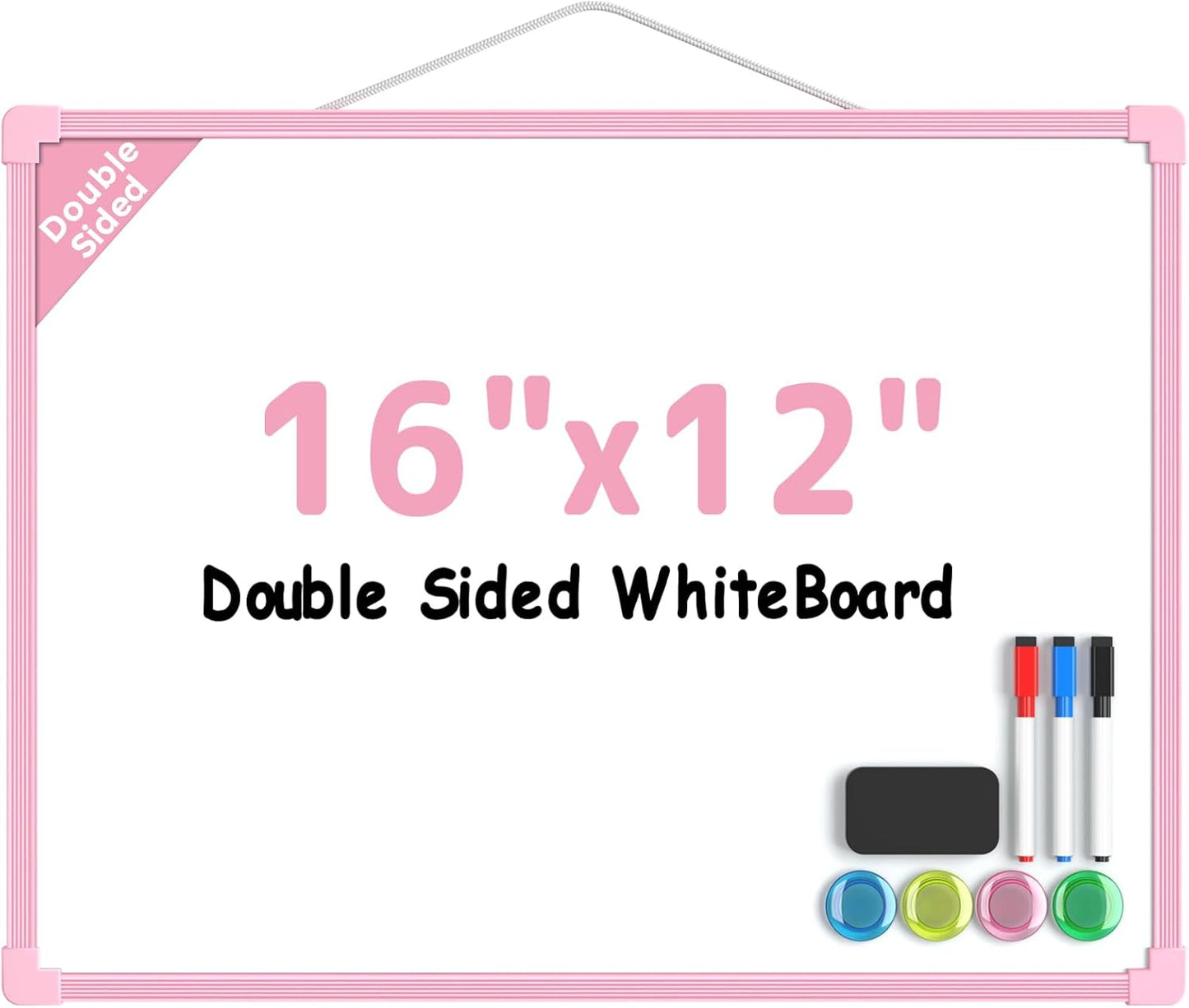 MaxGear Double-Sided Dry Erase Board for Wall, 16"x12" Hanging Whiteboard, Small Dry Erase White Board with 3 Markers and 4 Magnets, Portable Whiteboard for Planning, Drawing, Memo, to Do List