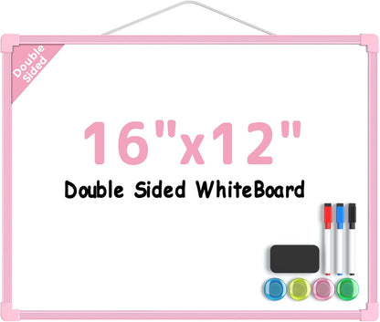MaxGear Double-Sided Dry Erase Board for Wall, 16"x12" Hanging Whiteboard, Small Dry Erase White Board with 3 Markers and 4 Magnets, Portable Whiteboard for Planning, Drawing, Memo, to Do List