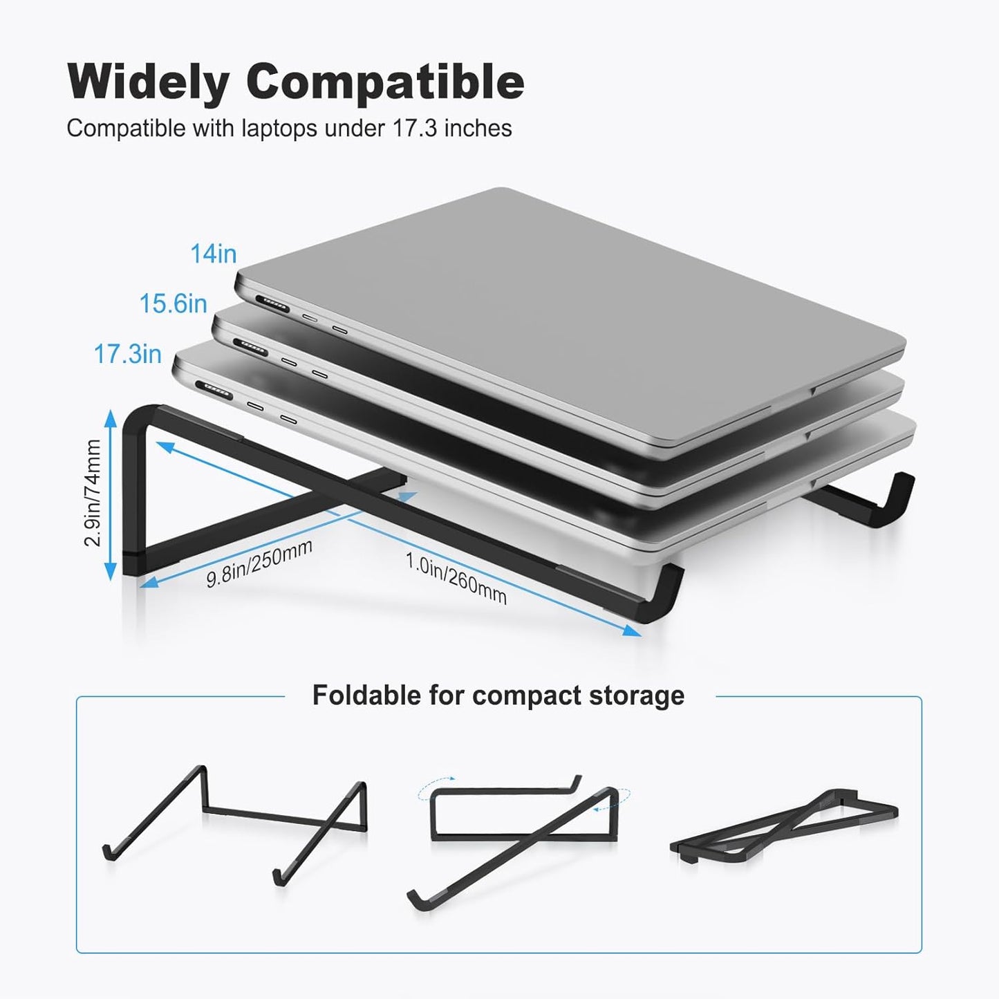 TENOC Foldable Laptop Stand for Desk, Universal Laptop Riser Ventilated Holder Mount Compatible with MacBook, Notebook, ASUS, Acer and More, Silver