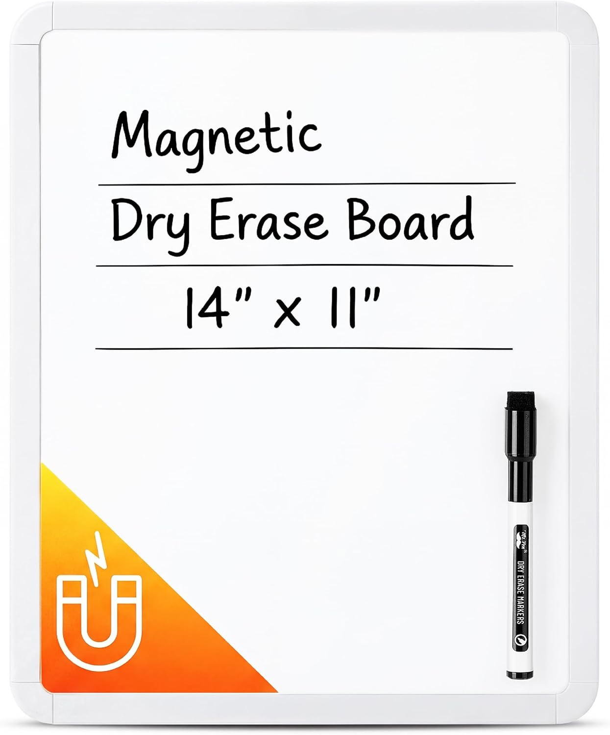 Mr. Pen- Dry Erase Board, 14” x 11” with a Black Dry Erase Marker, White Frame, Small Mini White Board for Students, Fridge, Wall, Locker, Includes Double Sided Tapes