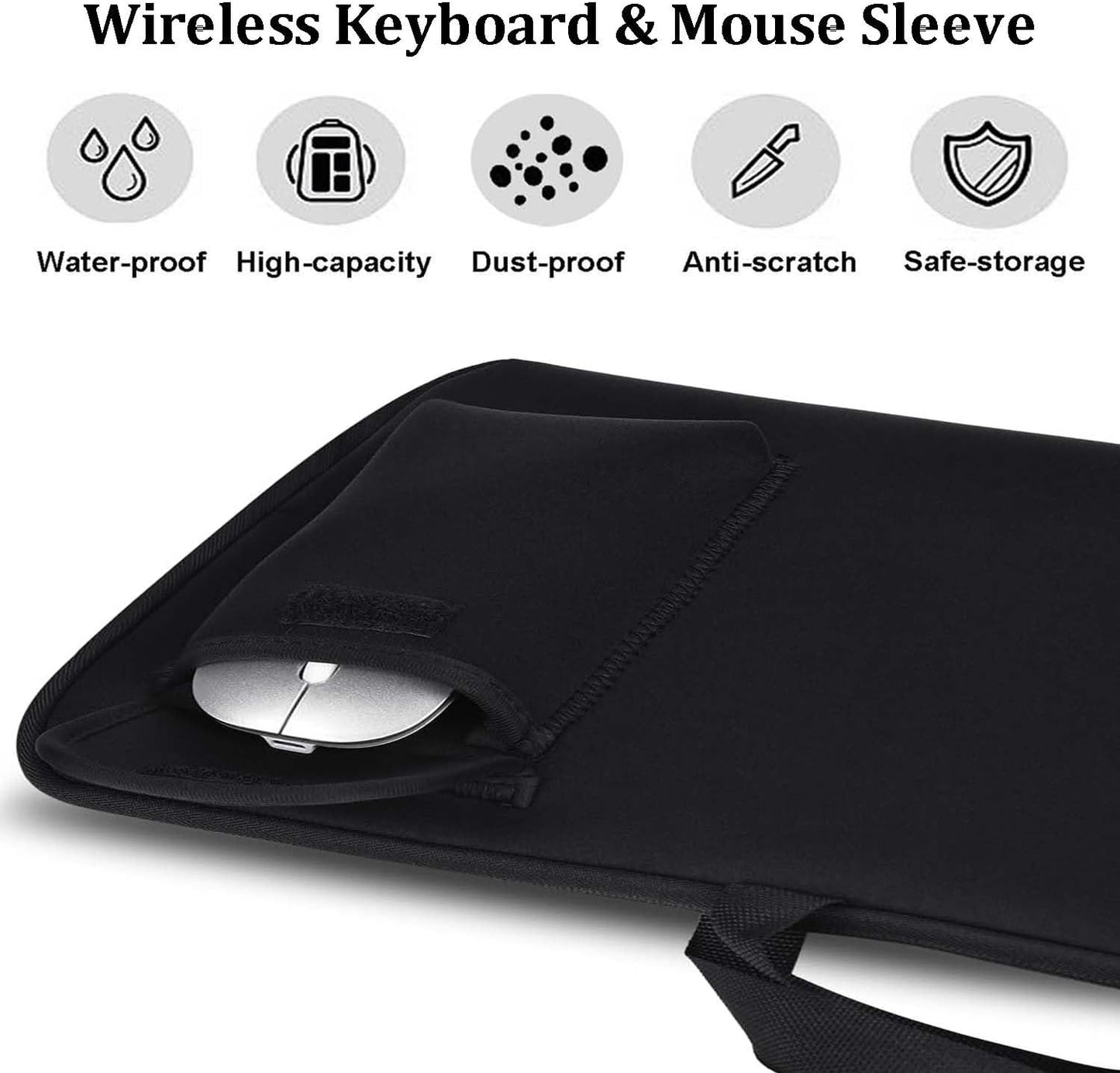 Wireless Keyboard Mouse Sleeve Travel Case Neoprene Shockproof Protective Keyboard Case for Logitech MK270 Wireless Keyboard And Mouse Combo (Black)
