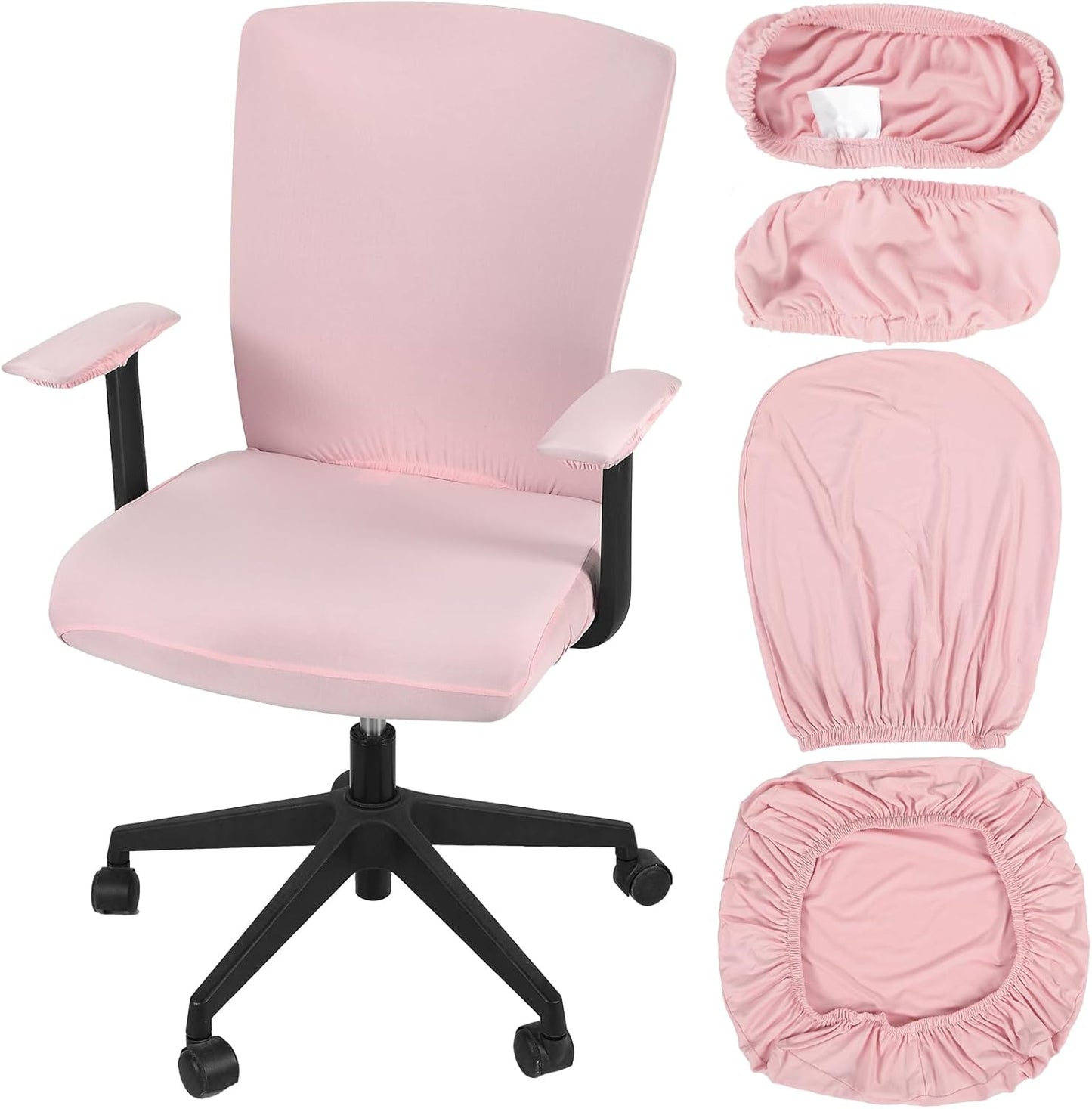Tallew 4 Pcs Office Chair Covers Set Computer Universal Protective Stretchable Chair Seat Covers Desk Armrest Cover Pads Office Cushion Backrest for Rotating(Regular,Black)
