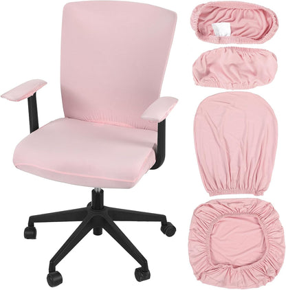 Tallew 4 Pcs Office Chair Covers Set Computer Universal Protective Stretchable Chair Seat Covers Desk Armrest Cover Pads Office Cushion Backrest for Rotating(Regular,Black)