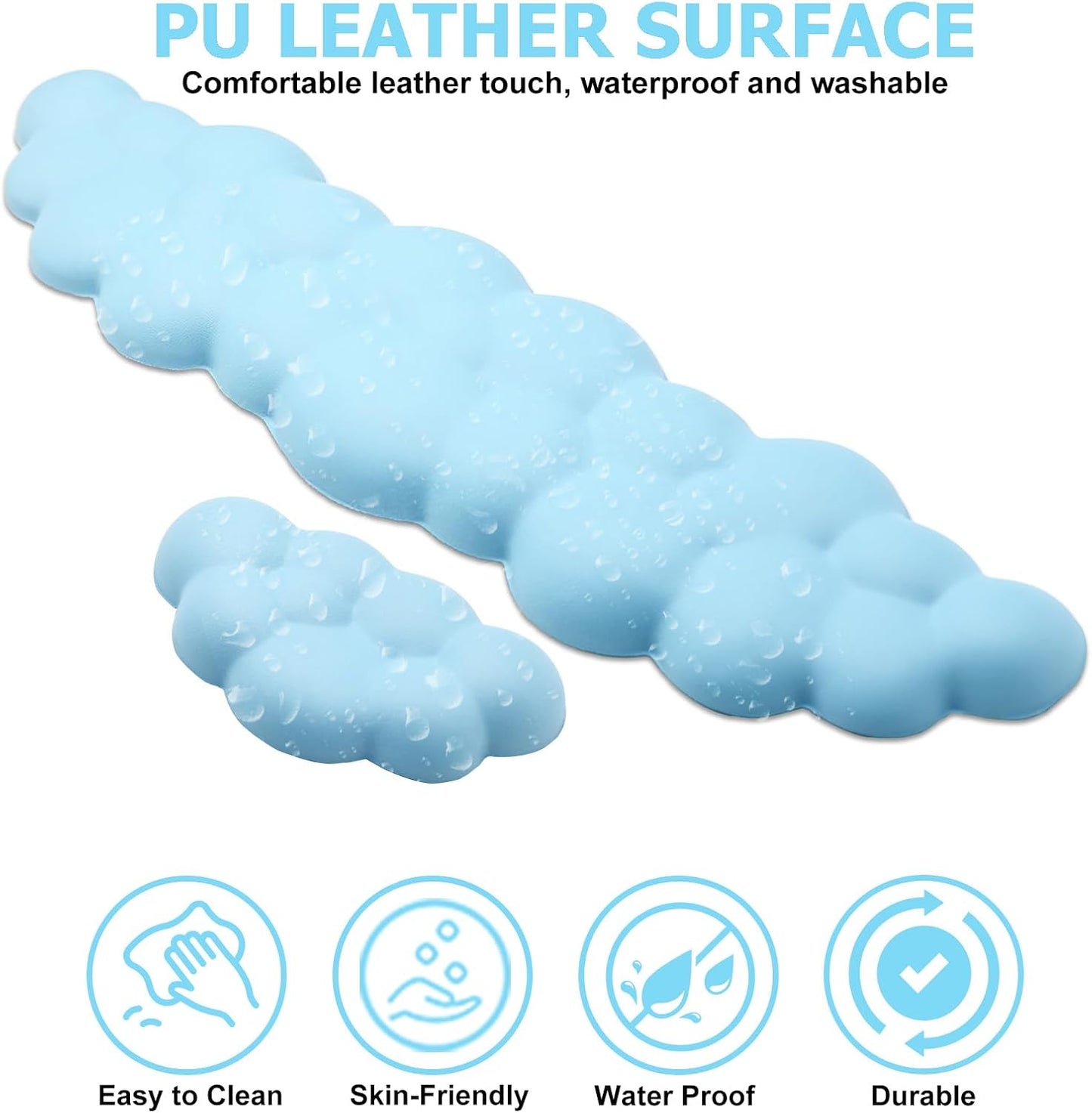 Cloud Wrist Rest Keyboard, PU Leather Memory Foam Wrist Rest for Computer Keyboard, Ergonomic Keyboard Wrist Rest and Cute Mouse Wrist Rest for Gaming,Office,Computer,Typing Pain Relief,Pastel Green
