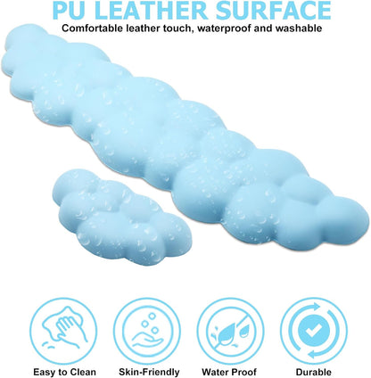 Cloud Wrist Rest Keyboard, PU Leather Memory Foam Wrist Rest for Computer Keyboard, Ergonomic Keyboard Wrist Rest and Cute Mouse Wrist Rest for Gaming,Office,Computer,Typing Pain Relief,Pastel Green