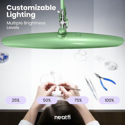 Neatfi XL 2200 Lumens 24W LED Desk Lamp – Shadow-Free Task Lighting | 4-Level Dimming | Home Office & Crafts Use | 20-Inch Wide Head (White, Non-CCT with Clamp)