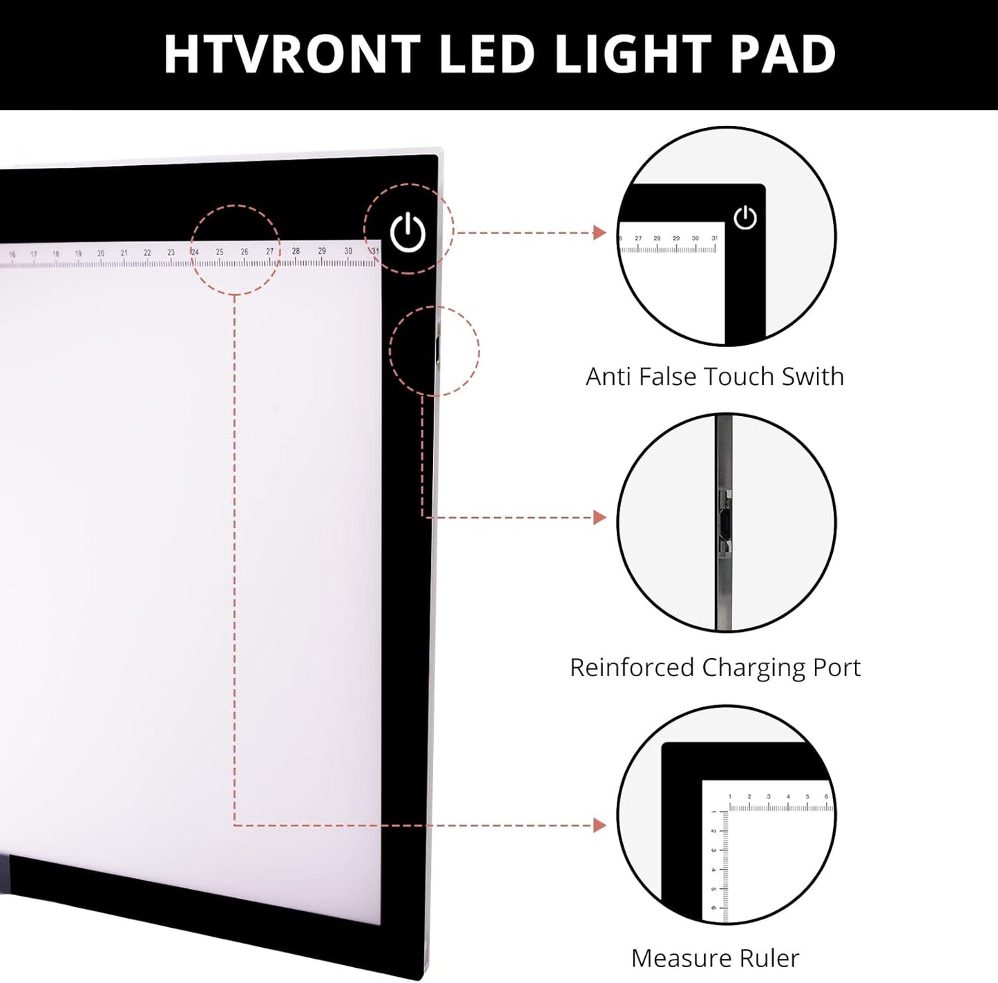 HTVRONT Portable A4 Led Bright Light Pad, Ultra-Thin & Adjustable Luminosity Light Board, USB Powered Black Light Box for Tracing, Weeding Vinyl, Weeding Tool, Diamond Painting, Sketching
