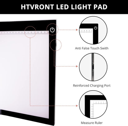 HTVRONT Portable A4 Led Bright Light Pad, Ultra-Thin & Adjustable Luminosity Light Board, USB Powered Black Light Box for Tracing, Weeding Vinyl, Weeding Tool, Diamond Painting, Sketching