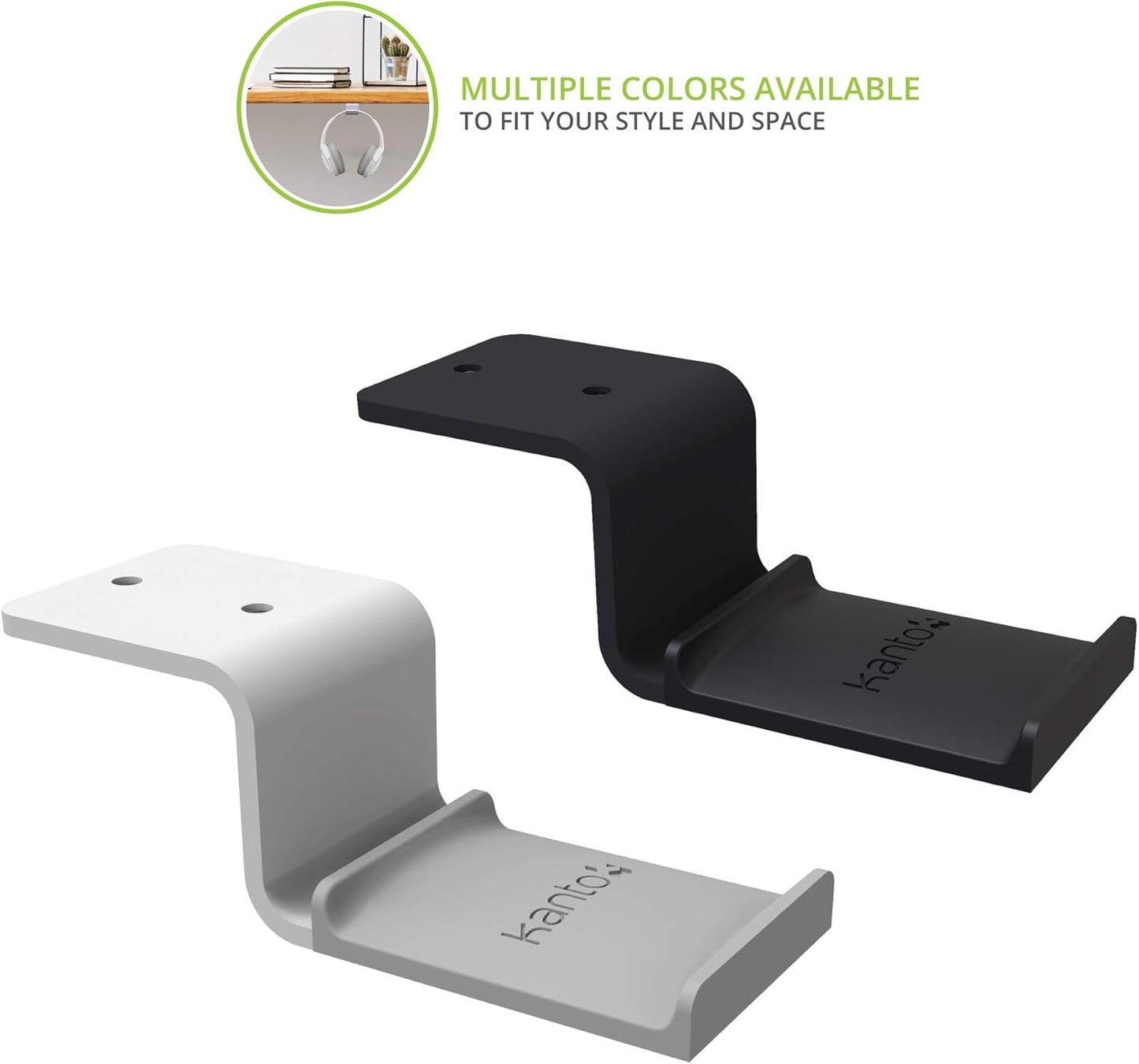 Kanto HHW Universal Under Desk Headphone Hook with Curved Padding | White