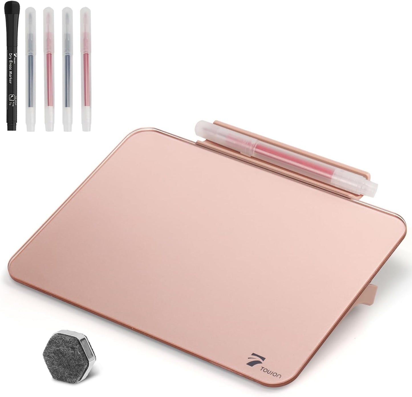 TOWON Small Glass Dry Erase Board, Desk White Board with Standing, Mini Whiteboard Easel Pad Set, Stenography Artifact for Office, Home and School Supplies, 8x6 Inches, Black