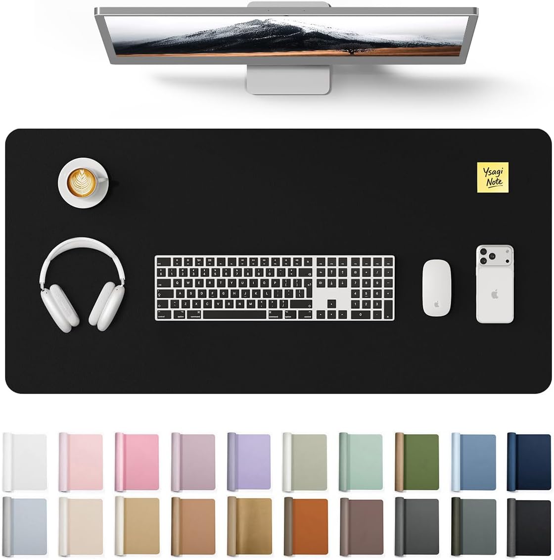 YSAGi Leather Office Desk Pad Protector, Large Mouse Pad, Non-Slip, PU Leather, Laptop Desk Blotter, Waterproof Writing Pad for Office and Home, Black, 23.6" x 13.8" - Colors B