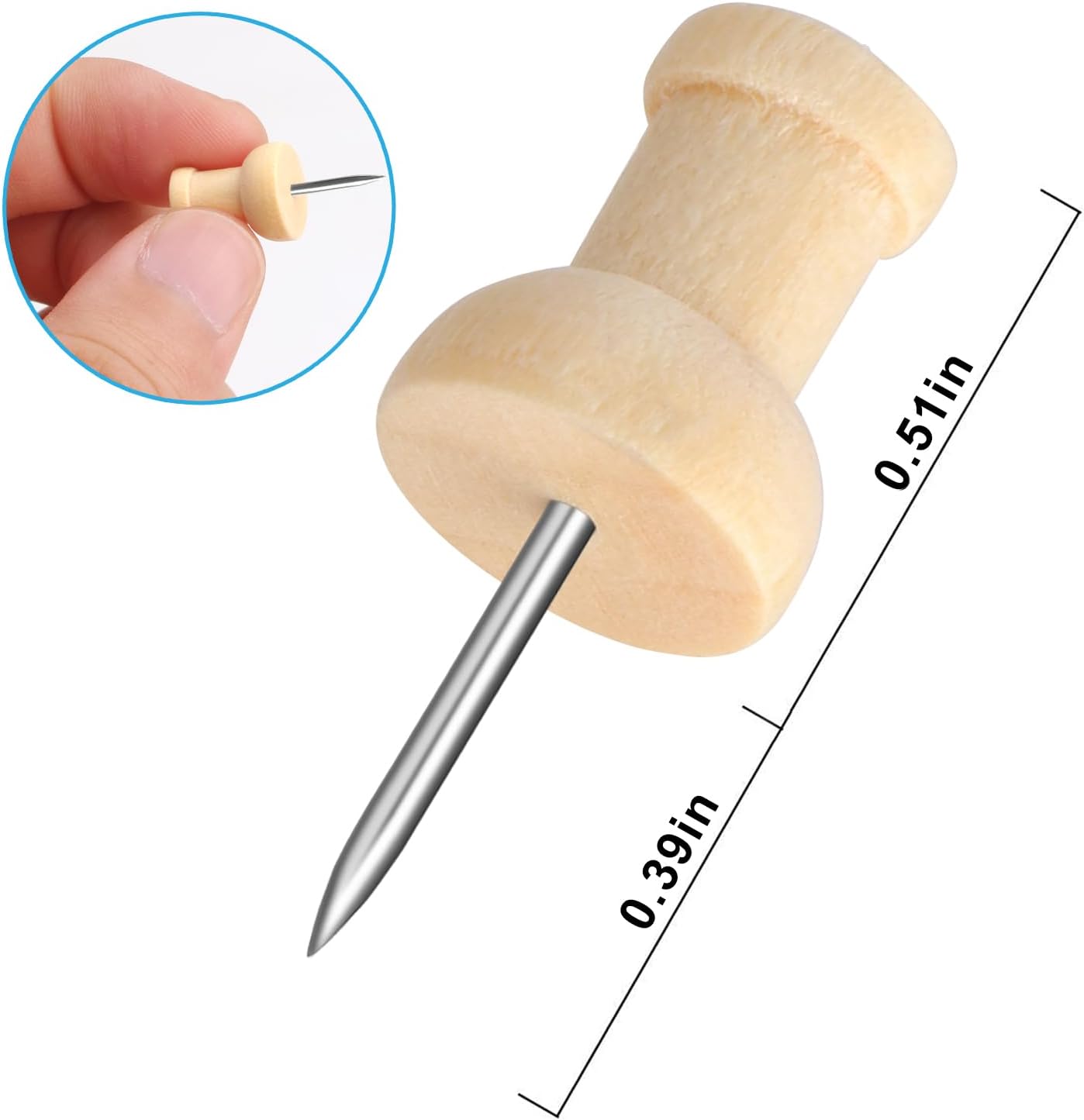 Wood Push Pins 120 Pcs,Decorative Wooden Thumb Tacks for Corkboard and Bulletin Board (120 pcs Map Tacks)