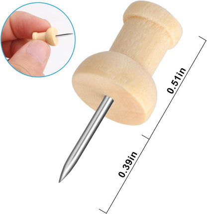 Wood Push Pins 120 Pcs,Decorative Wooden Thumb Tacks for Corkboard and Bulletin Board (120 pcs Map Tacks)