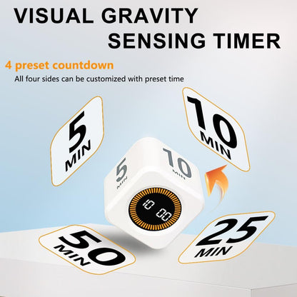 Visual Rotating Timer with 5, 10, 25 50 Minutes Preset, Desk Cube Count Down/up Timer, Rechargeable Custom-time Mute/Sound, Ideal for ADHD Work Learning Kitchen, Black
