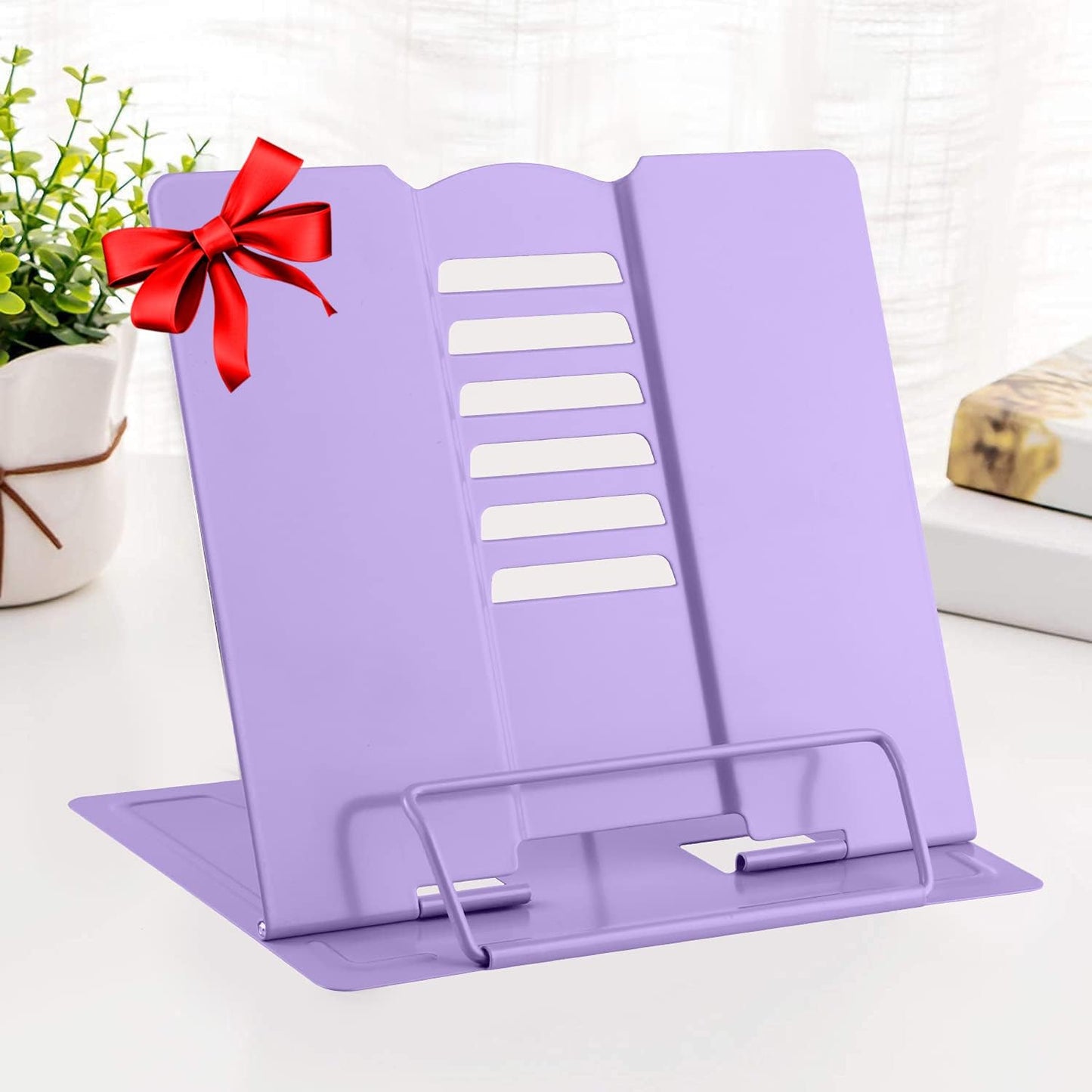 MSDADA Desk Book Stand Metal Reading Rest Book Holder Adjustable Cookbook Documents Holder Bookstands for Recipes Textbook Music Books, the First Day of School Gift for Students, Teachers (Light Blue)