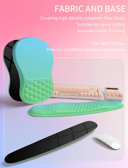 Hokafenle 2in1 Combination, Wave Keyboard Wrist Rest and Ergonomic Curvature Mouse Pad Wrist Support for Relieve Wrist Pain, Filled with Soft Cushion Memory Foam, Black
