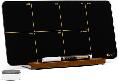 Desktop Glass Weekly Planner Whiteboard with Detachable Wood Stand,Small Portable Dry Erase Calendar to Do List White Board 12x6 for Office, Home, Schools, Marker&Eraser Included, Yeoux