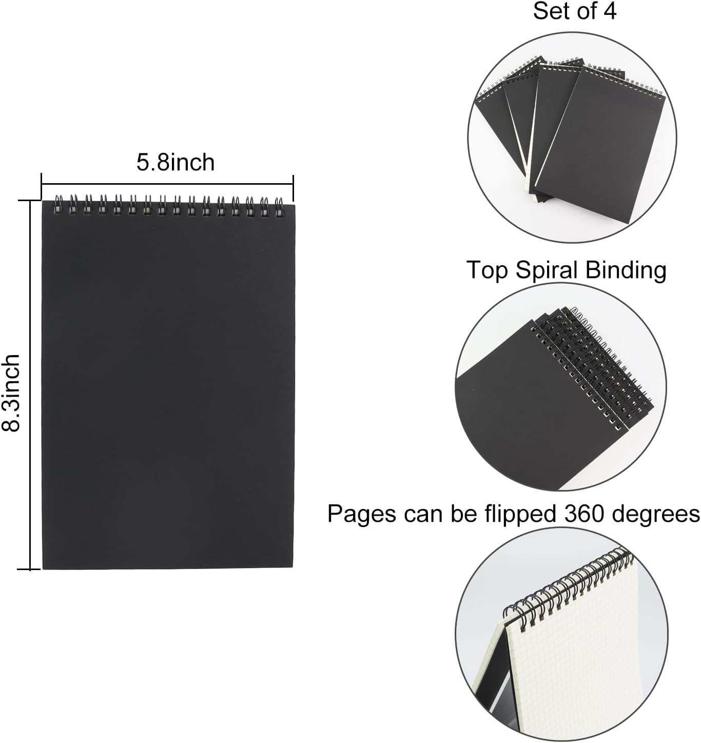 4 Pack Graph Paper Notebook, A5 Top Wirebound Grid Spiral Notebook 5.8" x 8.3",60 Sheets,5mm x 5mm Grid Paper,Grid Notepad for Students, Math, Engineering (4 Colors)