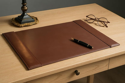 DACASSO Bonded Leather Desk Pad with Side Rails - Luxury Leather Desk Blotter for Writing - Padded Executive Desk Surface Protector - ( Burgundy, 30” x 18”)