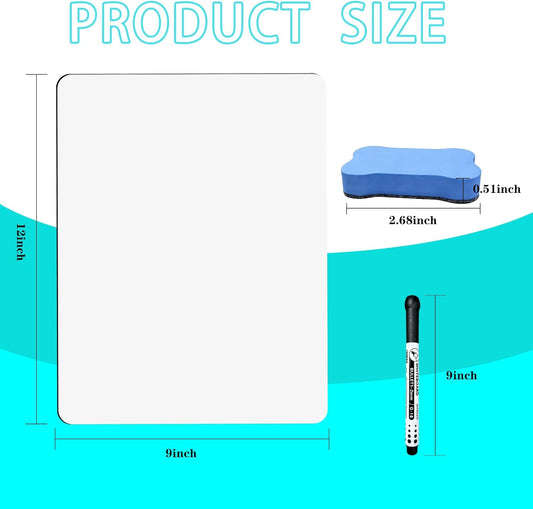 Double Sided Portable White Board 9''x12'' Small Dry Erase Board, Mini Whiteboard with 2 Markers and 2 Erasers, Dry Erase Whiteboard for Memos, Drawing, Notes, Menu, Message, Classroom and Home Use