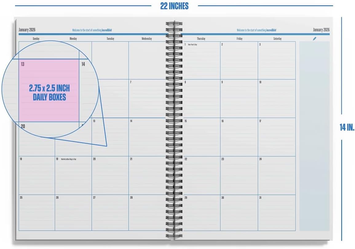 Academic Year Monthly Planner 2026–2027 – Mobile Desktop Calendar – Dry Erase Whiteboard – Fold-Out Design – Marker & Labels Included – 11x14" Expands to 22x14" – Navy Blue
