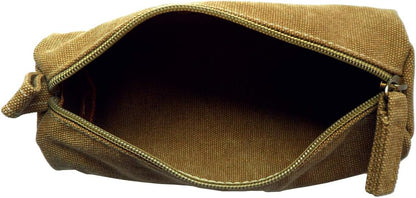 Heavy Canvas Stationery Portable Compact Simple Zipper Pencil Case and Durable Small Medicine Bag 1 Pack Khaki
