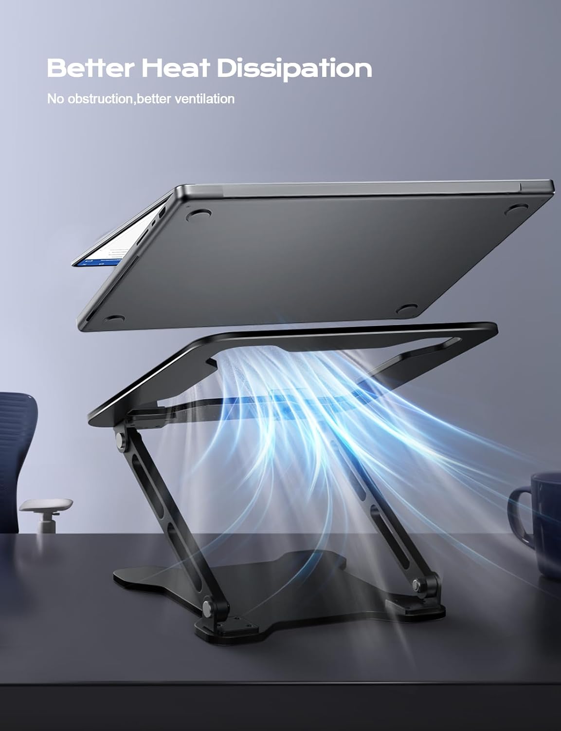 LOXP Adjustable Laptop Stand for Desk, Metal Foldable Laptop Riser Holder, Portable Ventilated Cooling Desk Book Shelf, Ergonomic Computer Notebook Stand Compatible with 10-15.6" Laptops