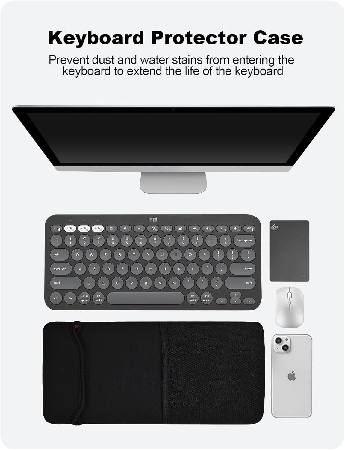 Carrying Bag Keyboard Travel Protective Sleeve Waterproof Neoprene Case for Logitech Pebble Keys 2 K380s Wireless Bluetooth Keyboard